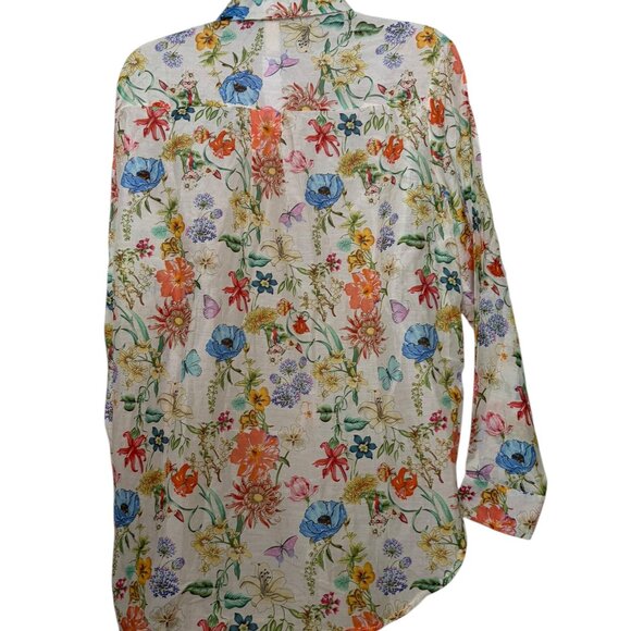 Summertime Portofino Floral Silk Cotton Button Up Blouse Large - Picture 6 of 6
